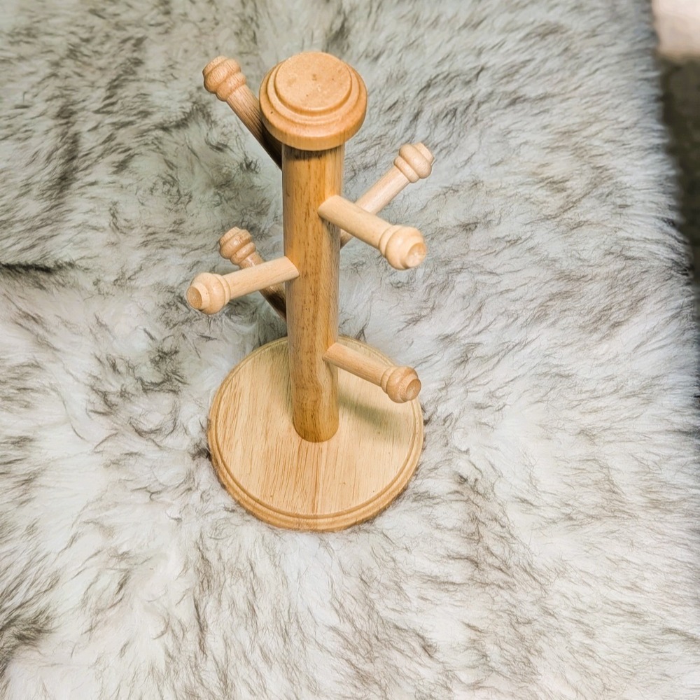 Vintage Mug Tree All Wood Light Finish Chunky 1990s Style